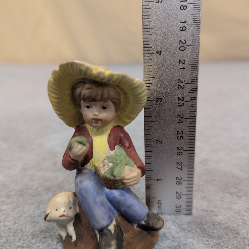 Frankel Boy with Dog and Basket Bell Figurine Vintage Ceramic Made in Taiwan - Picture 2 of 4